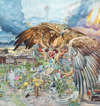 Placeholder for Alejandro Galván Las Estrellas me iluminan al revés 2022 Watercolor pencil and ink on wood 180 x 244 cm Image by Gert Jan van Rooij