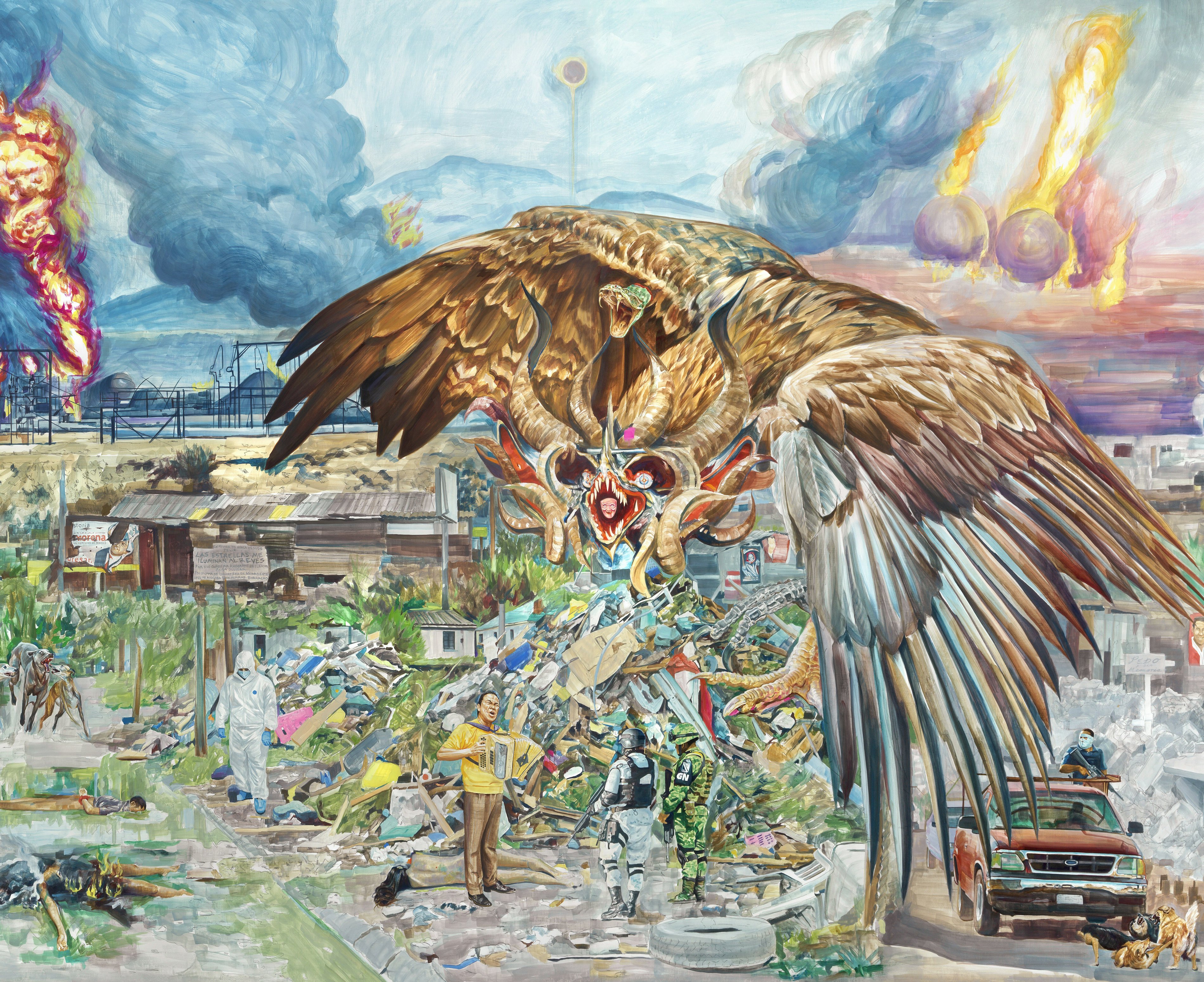 Alejandro Galván Las Estrellas me iluminan al revés 2022 Watercolor pencil and ink on wood 180 x 244 cm Image by Gert Jan van Rooij